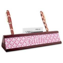 Fleur De Lis Red Mahogany Nameplate with Business Card Holder (Personalized)
