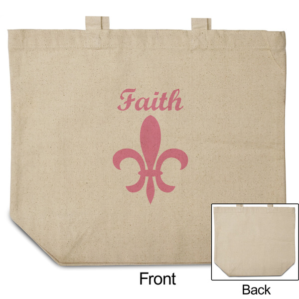 Fleur De Lis Reusable Cotton Grocery Bag - Front & Back View