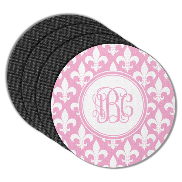 Custom Fleur De Lis Round Rubber Backed Coasters - Set of 4 (Personalized)