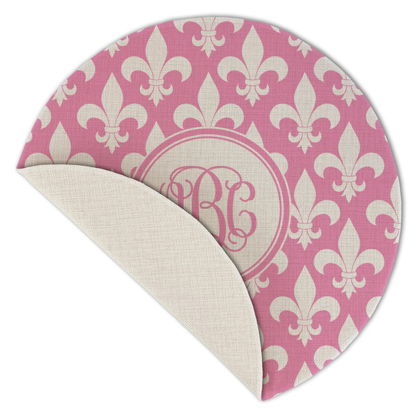 Fleur De Lis Round Linen Placemats - Front (folded corner single sided)
