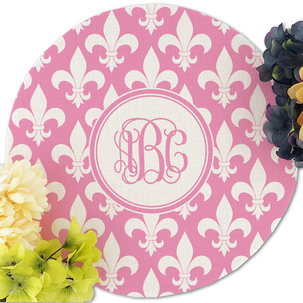 Fleur De Lis Round Linen Placemats - Front (w flowers)