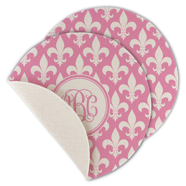 Custom Fleur De Lis Round Linen Placemat - Single Sided - Set of 4 (Personalized)
