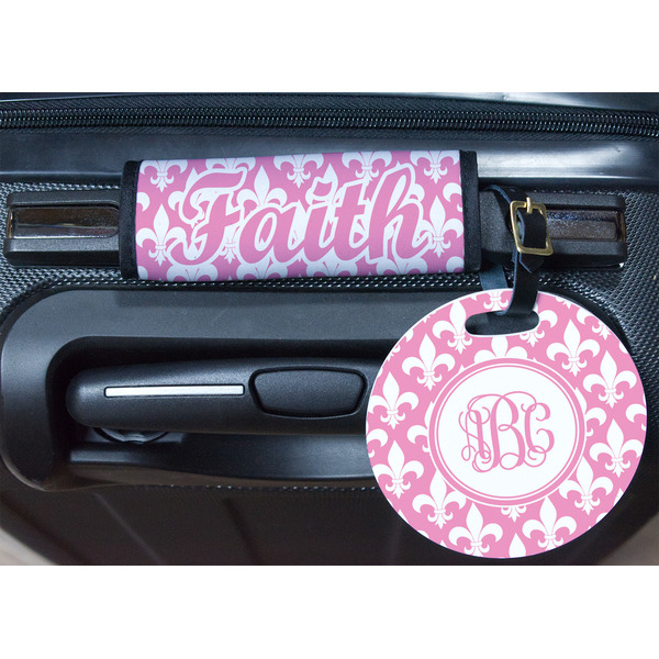 Fleur De Lis Round Luggage Tag & Handle Wrap - In Context
