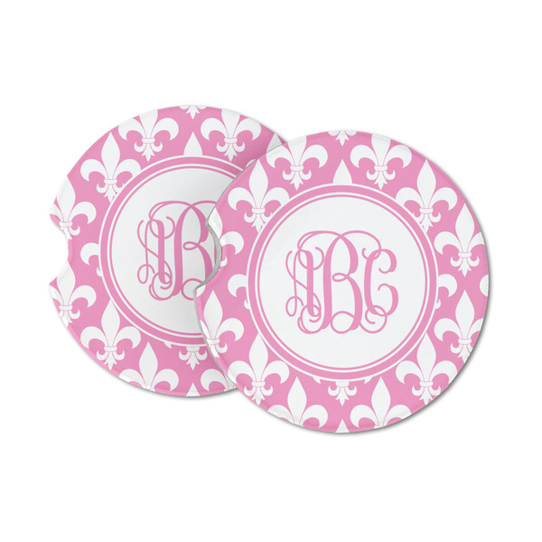 Custom Fleur De Lis Sandstone Car Coasters - Set of 2 (Personalized)