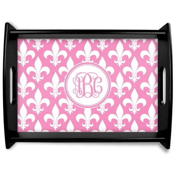 Custom Fleur De Lis Black Wooden Tray - Large (Personalized)