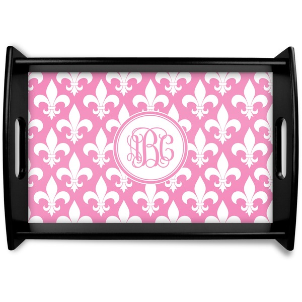 Custom Fleur De Lis Black Wooden Tray - Small (Personalized)