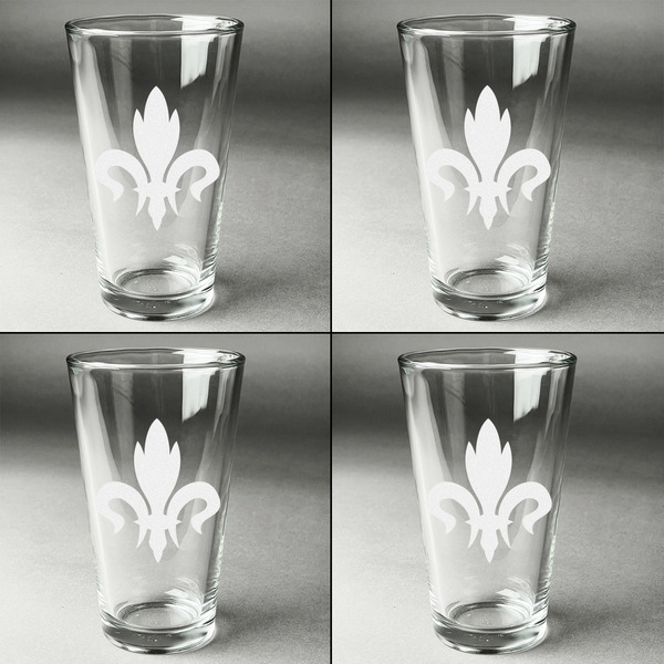 Fleur De Lis Set of Four Engraved Beer Glasses - Individual View