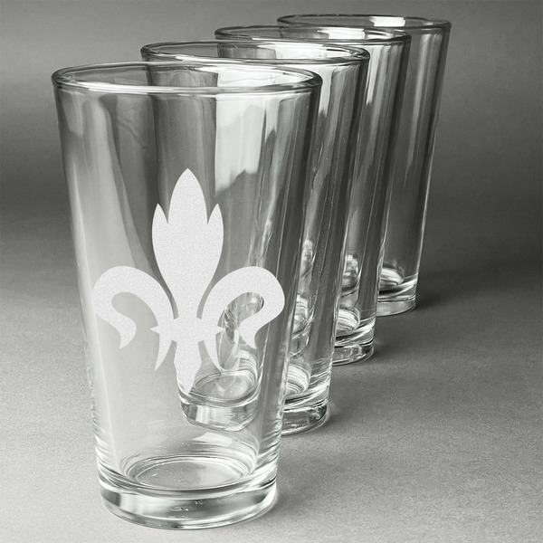 Custom Fleur De Lis Pint Glasses - Engraved (Set of 4)