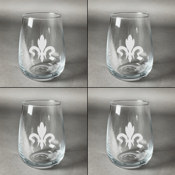 Fleur De Lis Set of Four Personalized Stemless Wineglasses (Approval)
