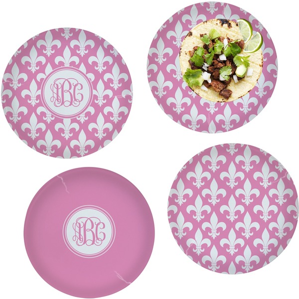 Custom Fleur De Lis Set of 4 Glass Lunch / Dinner Plate 10" (Personalized)