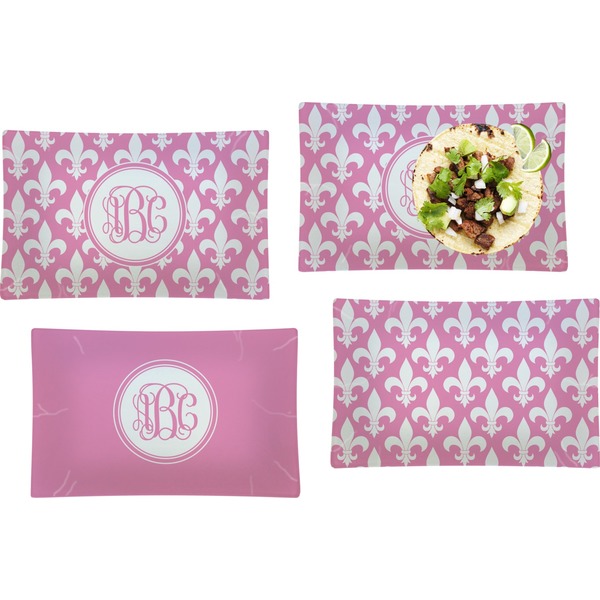 Custom Fleur De Lis Set of 4 Glass Rectangular Lunch / Dinner Plate (Personalized)