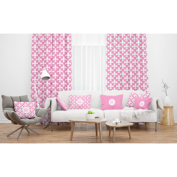 Fleur De Lis Sheer and Custom Curtains in Room with Matching Pillows