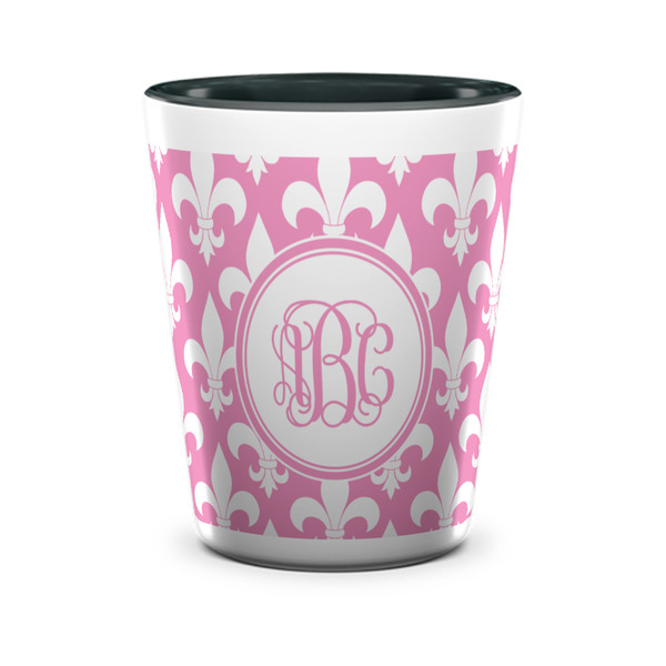 Custom Fleur De Lis Ceramic Shot Glass - 1.5 oz - Two Tone - Set of 4 (Personalized)