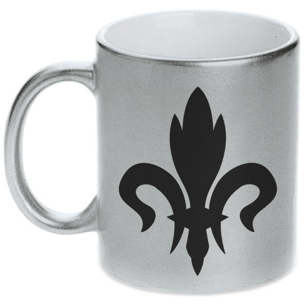 Custom Fleur De Lis Metallic Silver Mug (Personalized)