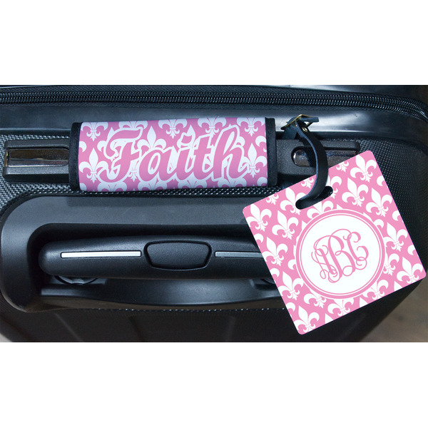 Fleur De Lis Square Luggage Tag & Handle Wrap - In Context