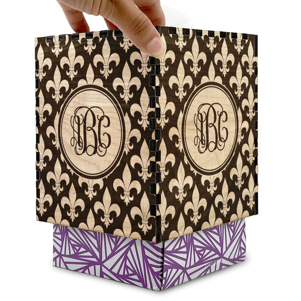 Fleur De Lis Square Tissue Box Covers - Wood - with box