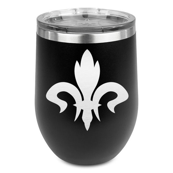 Custom Fleur De Lis Stemless Stainless Steel Wine Tumbler - Black - Single Sided