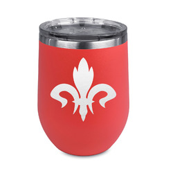 Fleur De Lis Stemless Stainless Steel Wine Tumbler - Coral - Double Sided (Personalized)