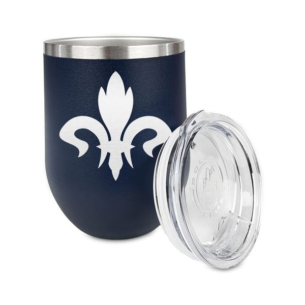 Fleur De Lis Stainless Wine Tumblers - Navy - Double Sided - Alt View