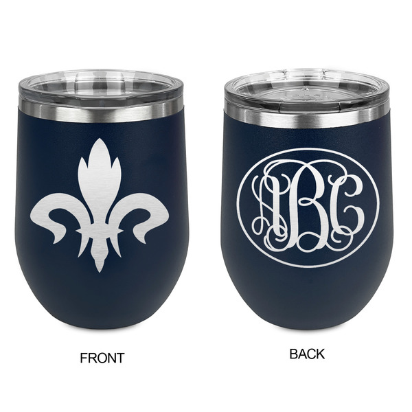 Fleur De Lis Stainless Wine Tumblers - Navy - Double Sided - Approval