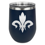 Fleur De Lis Stemless Stainless Steel Wine Tumbler - Navy - Double Sided (Personalized)