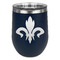 Fleur De Lis Stemless Stainless Steel Wine Tumbler - Navy - Double Sided (Personalized)