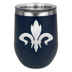 Fleur De Lis Stemless Stainless Steel Wine Tumbler - Navy - Single Sided