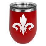 Fleur De Lis Stemless Stainless Steel Wine Tumbler - Red - Double Sided (Personalized)