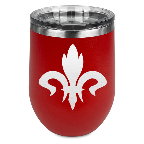 Custom Fleur De Lis Stemless Stainless Steel Wine Tumbler - Red - Double Sided (Personalized)