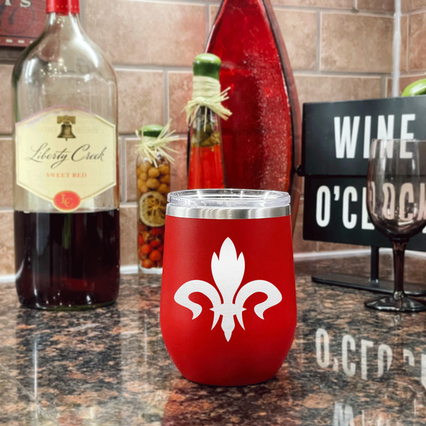 Fleur De Lis Stainless Wine Tumblers - Red - Double Sided - In Context