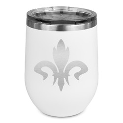 Fleur De Lis Stemless Stainless Steel Wine Tumbler - White - Double Sided (Personalized)