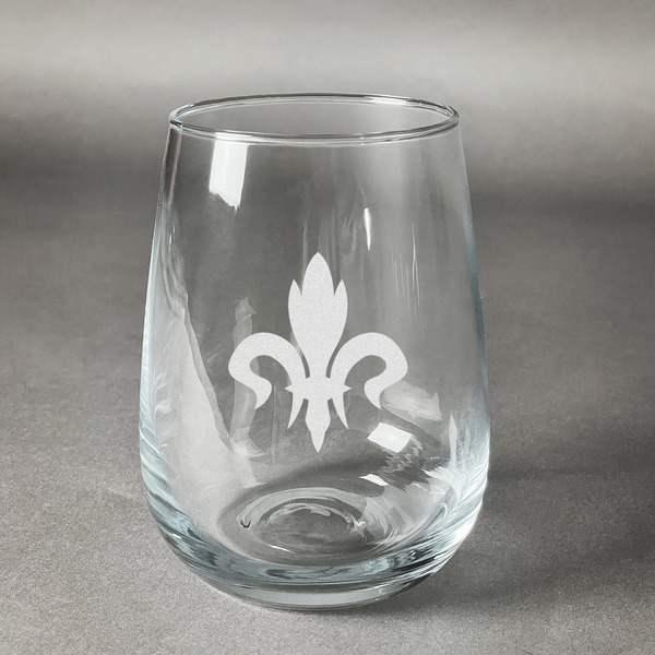 Custom Fleur De Lis Stemless Wine Glass - Engraved