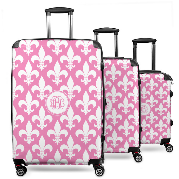 Custom Fleur De Lis 3 Piece Luggage Set - 20" Carry On, 24" Medium Checked, 28" Large Checked (Personalized)