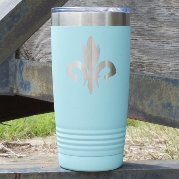 Custom Fleur De Lis 20 oz Stainless Steel Tumbler - Teal - Double Sided (Personalized)