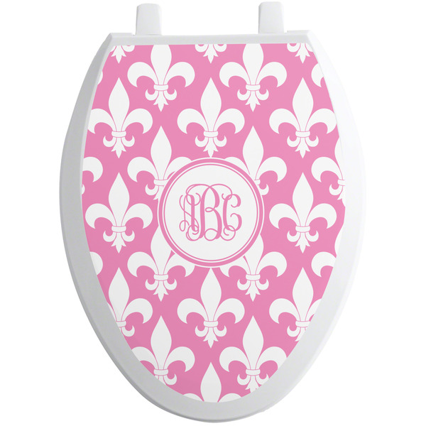 Pink Fleur De Lis Toilet Seat Decal (Personalized)