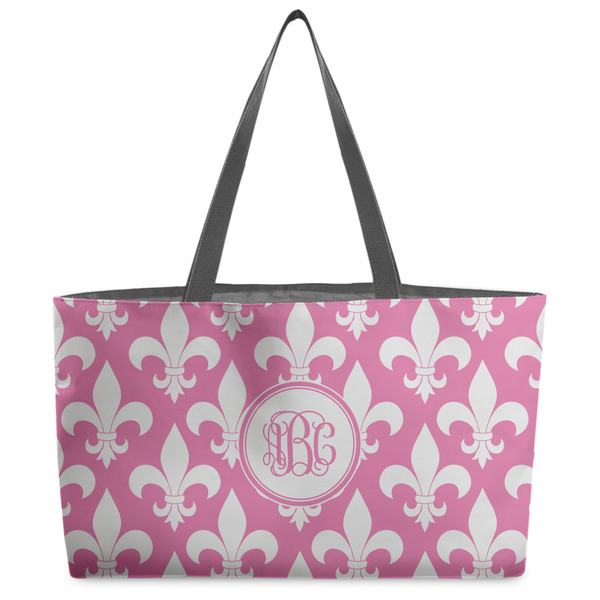 Custom Fleur De Lis Beach Totes Bag - w/ Black Handles (Personalized)