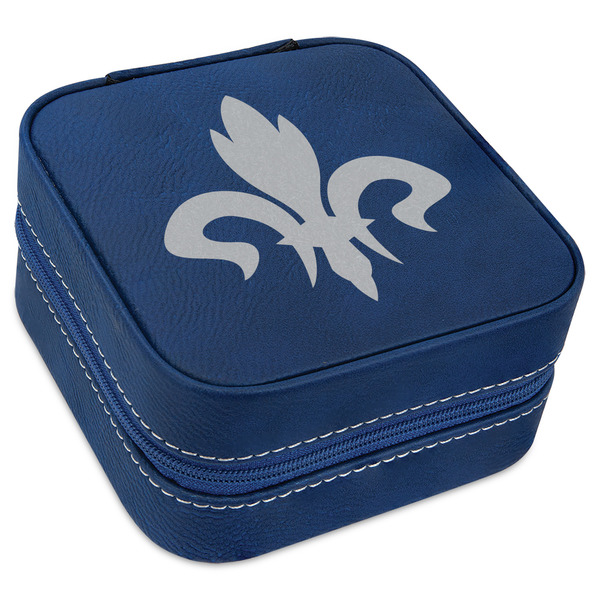 Custom Fleur De Lis Travel Jewelry Box - Navy Blue Leather