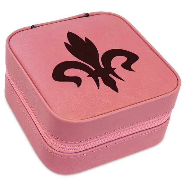 Custom Fleur De Lis Travel Jewelry Boxes - Pink Leather