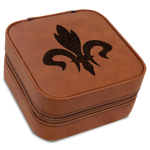 Custom Fleur De Lis Travel Jewelry Box - Leather
