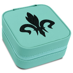 Fleur De Lis Travel Jewelry Box - Teal Leather