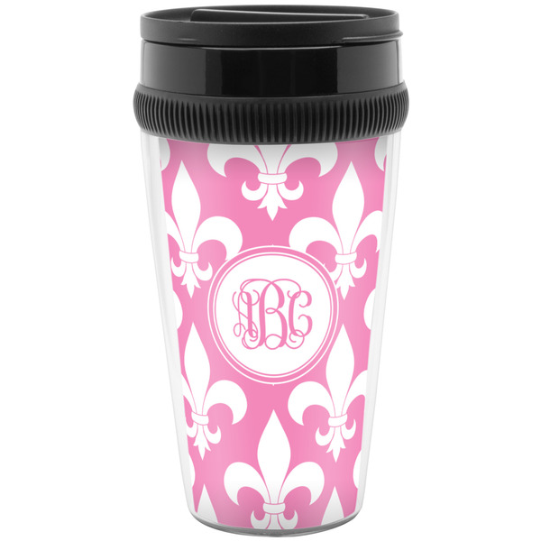 Pink Fleur De Lis Travel Mug (Personalized)