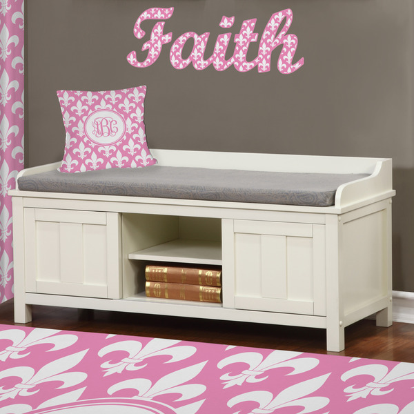 Fleur De Lis Wall Name Decal Above Storage bench