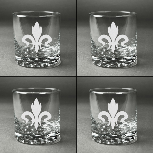 Fleur De Lis Whiskey Glasses - Set of 4 all Engraved