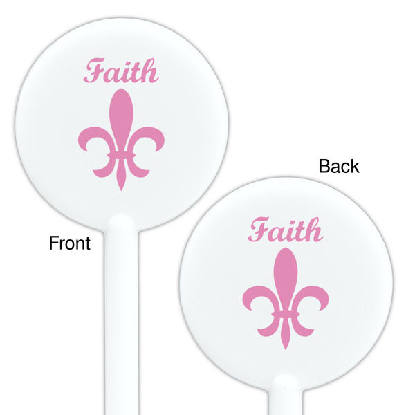 Fleur De Lis White Plastic 5.5" Stir Stick - Double Sided - Round - Front & Back