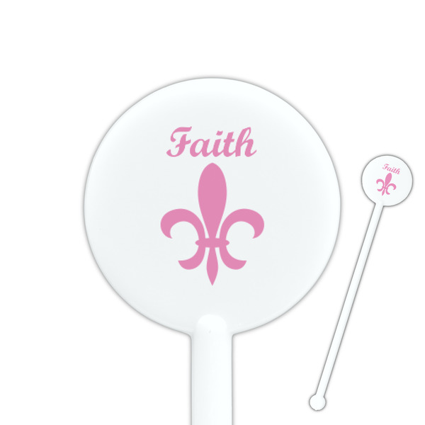 Custom Fleur De Lis 5.5" Round Plastic Stir Sticks - White - Single Sided (Personalized)