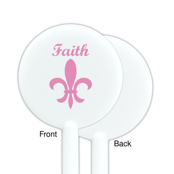 Fleur De Lis White Plastic 5.5" Stir Stick - Single Sided - Round - Front & Back