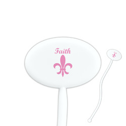 Fleur De Lis 7" Oval Plastic Stir Sticks - White - Double Sided (Personalized)