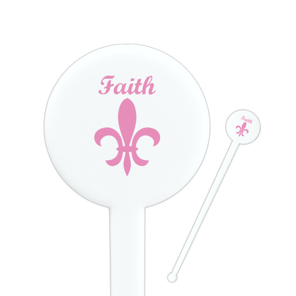 Custom Fleur De Lis 7" Round Plastic Stir Sticks - White - Single Sided (Personalized)