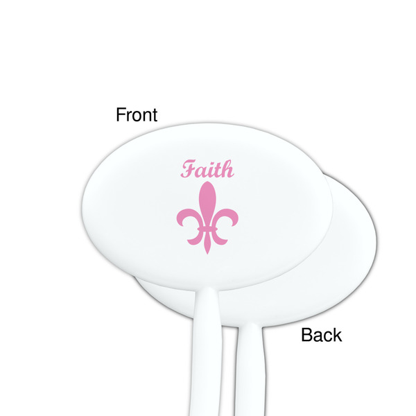 Fleur De Lis White Plastic 7" Stir Stick - Single Sided - Oval - Front & Back