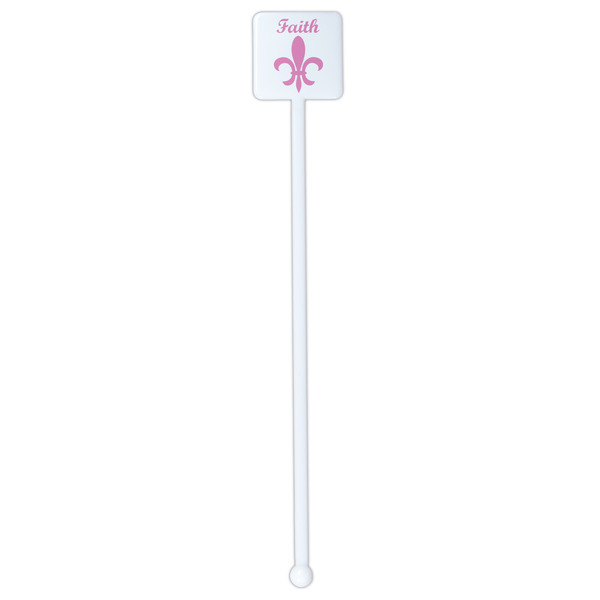 Fleur De Lis White Plastic Stir Stick - Single Sided - Square - Single Stick
